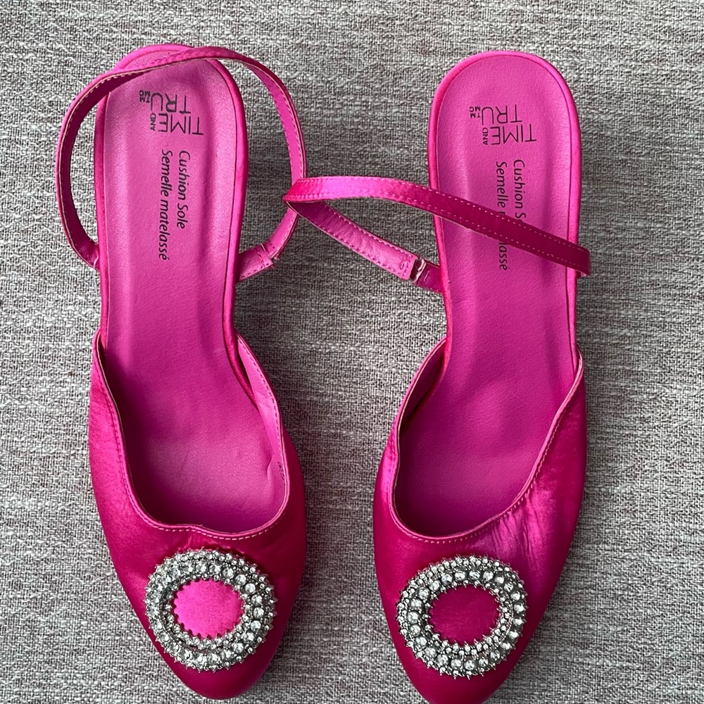 Time and Tru Hot Pink Jeweled Slingback Flats